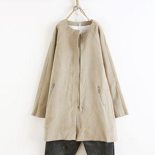 Round-neck Plain Zip Coat
