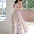 Sleeveless Floral Asymmetrical Midi A-line Dress