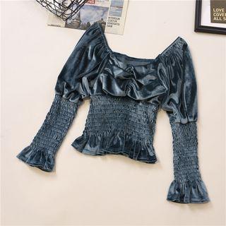 Off-shoulder Velvet Blouse