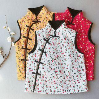 Mandarin Collar Floral Print Vest