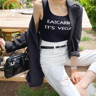 Sleeveless Letter Piped Knit Crop Top