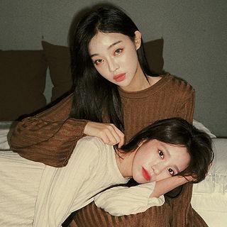 Slit-side Rib-knit Long Dress