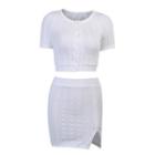 Set: Buttoned Knitted Top + Split Skirt