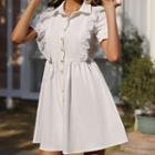 Short Sleeve Collar Ruffled A-line Shirtdress