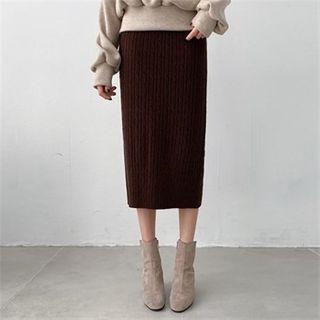 Slit-back Cable-knit Skirt