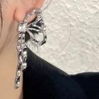 Twisted Bow Drop Earring 1 Pair - 2504a - Silver Pin - Rhinestone - Bow - Silver - One Size