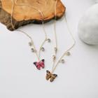 Rhinestone Alloy Butterfly Pendant Necklace