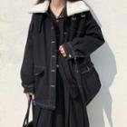 Fleece Trim Denim Jacket Black - One Size