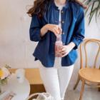 Mandarin-collar Denim Shirt Blue - One Size