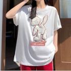 Short-sleeve Fluffy Bear Embroidered T-shirt