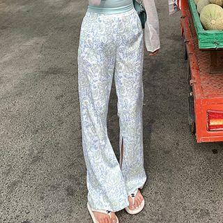 Paisley Print Slit Boot Cut Pants