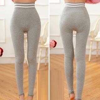 Fleece-lined Stirrup Leggings Gray - One Size