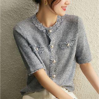 Short-sleeve Button-up Tweed Jacket / Top