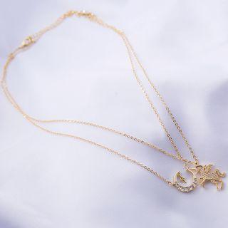Stainless Steel Unicorn & Moon Pendant Layered Necklace