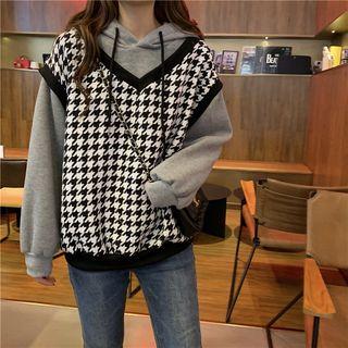 Mock Two Piece Hoodie As Shown In Figure - One Size