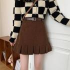 High-waist Corduroy A-line Accordion Pleat Skirt With Belt