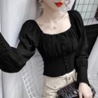 Long-sleeve Plain Square-neck Cropped Top