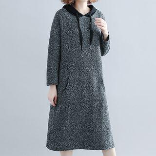 Drawstring Hoodie Dress Dark Gray - One Size
