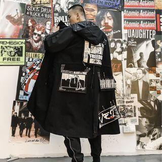 Long-sleeve Print Hooded Long Jacket