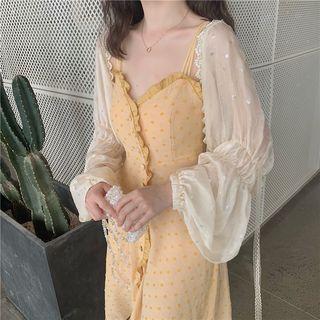 Spaghetti Strap Maxi Print Dress / Open-front Light Cardigan