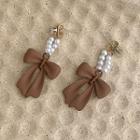 Bow Faux Pearl Alloy Dangle Earring 1 Pair - Brown - One Size