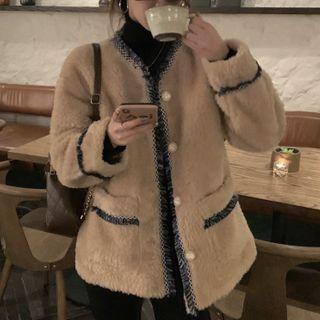Fringed Trim Fluffy Jacket Jacket - Camel - One Size