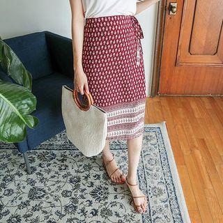 Pattern-print Wrap Skirt