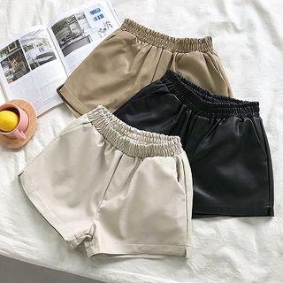 Plain Leather Wide-leg Shorts