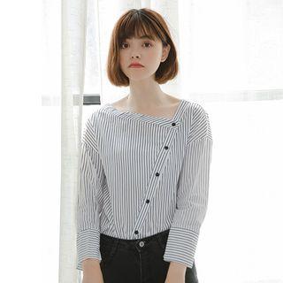 Asymmetric Buttoned Stripe Blouse