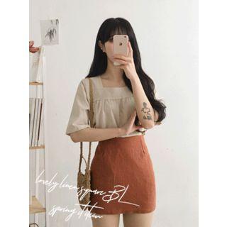 Square-neck Linen Blend Empire Top
