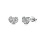 925 Sterling Silver Simple Fashion Elegant Beans Ear Studs And Earrings With Cubic Zircon Silver - One Size