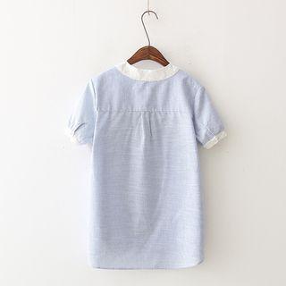 Cat Embroidered Short-sleeve Striped Shirt