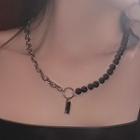 Beaded Chain Necklace Black & Silver - One Size