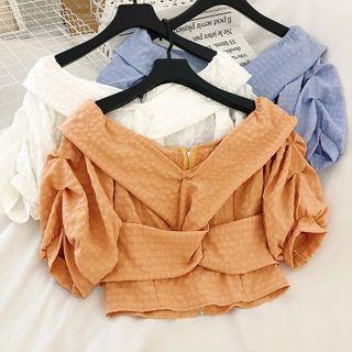 Knotted Puff-sleeve Chiffon Blouse
