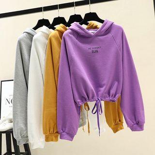 Long-sleeve Lettering Print Drawstring-hem Hoodie
