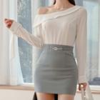 Set: Plain Blouse + Mini Fitted Skirt