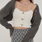 Long-sleeve Plain Embroidered Applique Cardigan