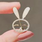 Rabbit Faux Pearl Rhinestone Brooch Ly1357 - Gold - One Size
