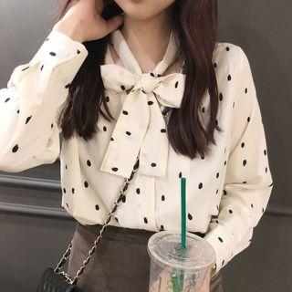Dotted Tie-neck Chiffon Blouse Cream - One Size