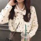 Dotted Tie-neck Chiffon Blouse Cream - One Size