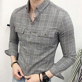 Plaid Slim-fit Long-sleeve Shirt