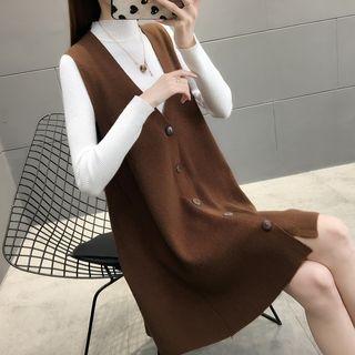 Single-breasted Knit Suspender Skirt