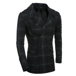 Window Pane Double-breasted Hooded Jacket