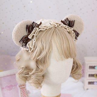 Furry Bear Crochet Ruffled Headpiece Brown - One Size