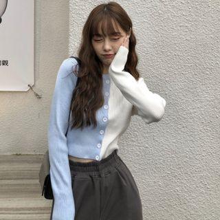 Long-sleeve Cardigan Jacket Blue And White - One Size