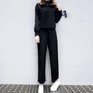 Set: Embroidered Pullover + Wide Leg Pants