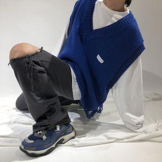 Cropped Fray-hem Knit Vest