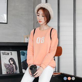 Mottled Print Fleece-inner Round-neck Top