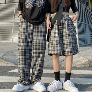 Plaid High Waist Wide Leg Shorts / Straight Leg Pants