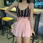 Plaid Knit Camisole / Mini Pleated Skirt